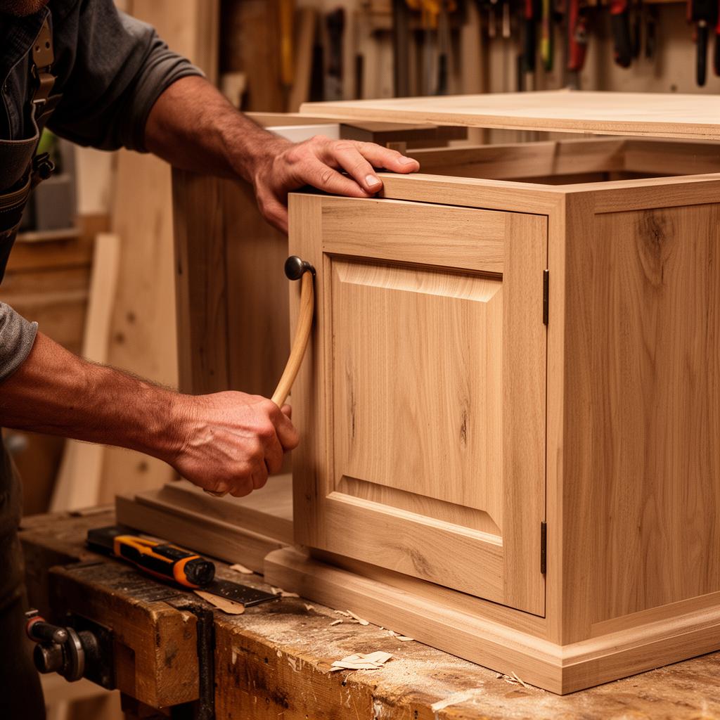 Craftsman assembling a custom cabinet